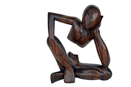 thinker, at a loss, consider, play, question mark, holzfigur, patience