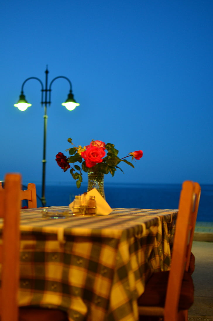 그리스, 레스토랑, 저녁, 저녁 식사, 전통적인, 음식