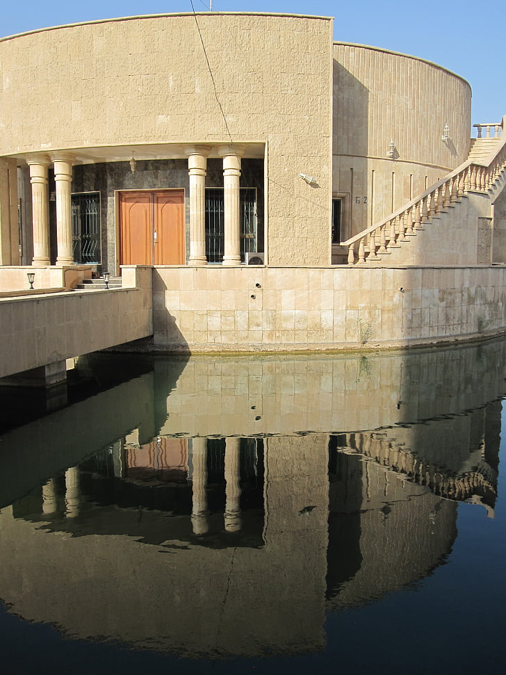 reflexie, jazero, vody, budova