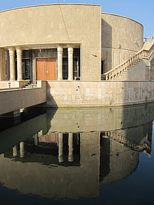 отражение, езеро, вода, сграда