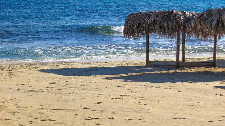 stranden, Tom, hösten, slutet av säsongen, Makronissos beach, Ayia napa, Cypern