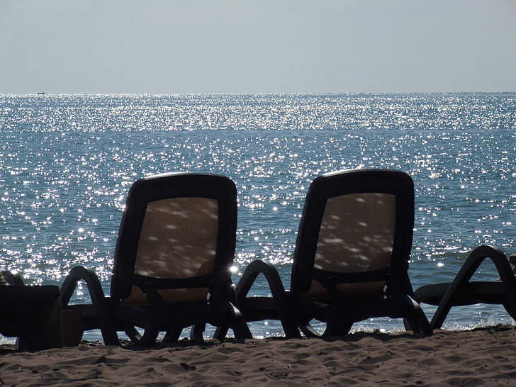 갑판의 자, 비치, 휴일, 바다, 물, 휴식, 모래 해변