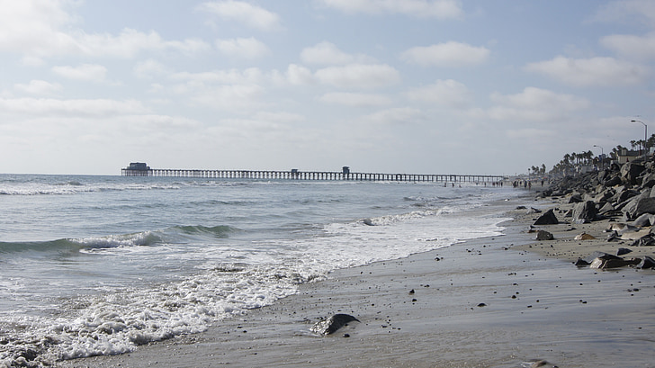 California, Beach, óceán, a mólón