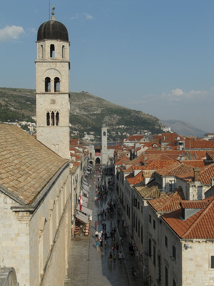Dubrovnik, vieille ville, route principale, steeple, Croatie (Hrvatska)