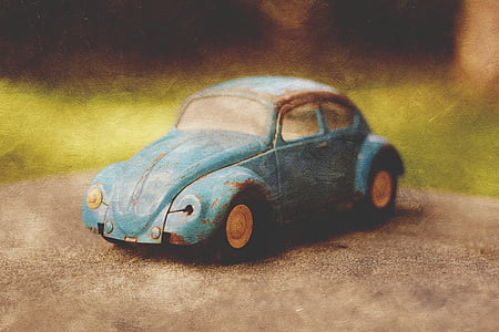 vintage, giocattolo, auto, bug, Scarabeo, blu, trama