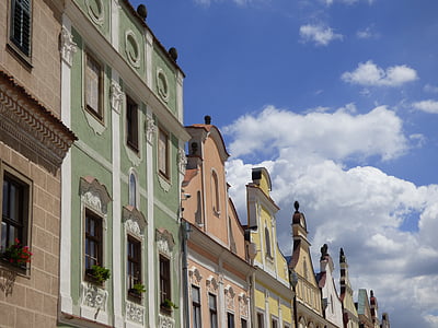 kamiennie, město, městský, budovy, v okně, Česká republika, Centrum města