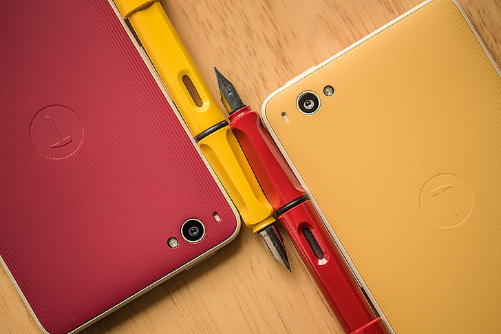 rot, gelb, Smartphones, Technologie, Gadgets, Kommunikation, Mobile
