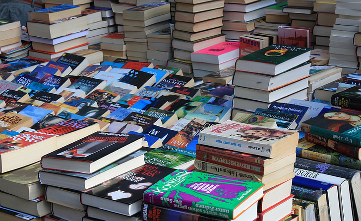 flea market, books, box, browse, read, title, book market