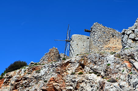 lashitihochebene, Crete, kincir angin, Yunani, liburan, pemandangan, kehancuran