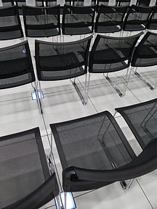 chairs, seminar, showroom, black, empty, lined, conference