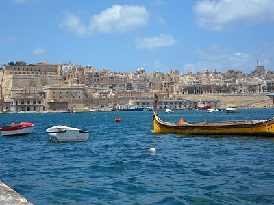 Port, more, mesto, Zobrazenie, Valletta, člny, Malta