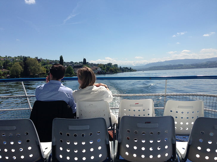 tó, szerelem, Zürich, romantika, pár, boot, víz