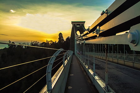 Bristol, pont, bâtiment, Pont - l’homme mis à structure, coucher de soleil, transport, pont suspendu