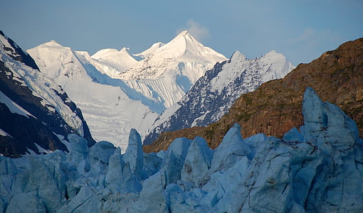 szczyty górskie, Wschód słońca, Fairweather zakres, Margerie lodowiec, Glacier bay, park narodowy, Alaska