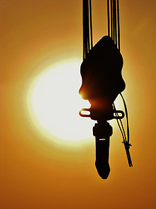 crane, hook, silhouette, sunset, construction