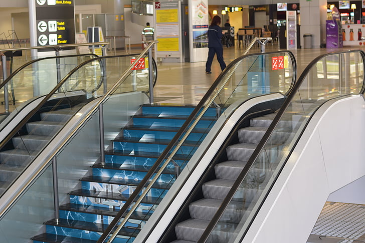escalator, Centre commercial, plancher, urbain, bâtiment, moderne
