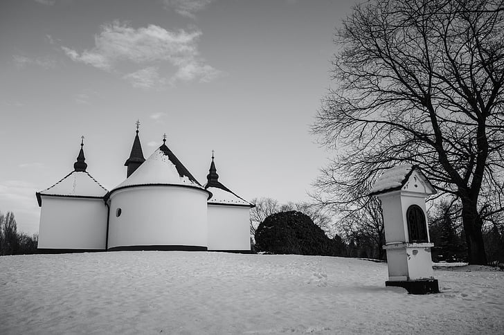 Kaplnka, Kecskemét, Arboretum, zimné, sneh, januára, za studena