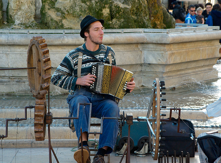 уличен музикант, акордеон, музика, художник