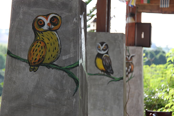 Uggla, Owl dekoration, trä, Loft, Thailand, resor, naturen