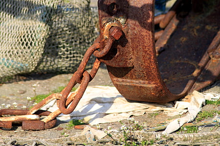 stainless, anchor, anchor chain, port, metal, links of the chain, rusty