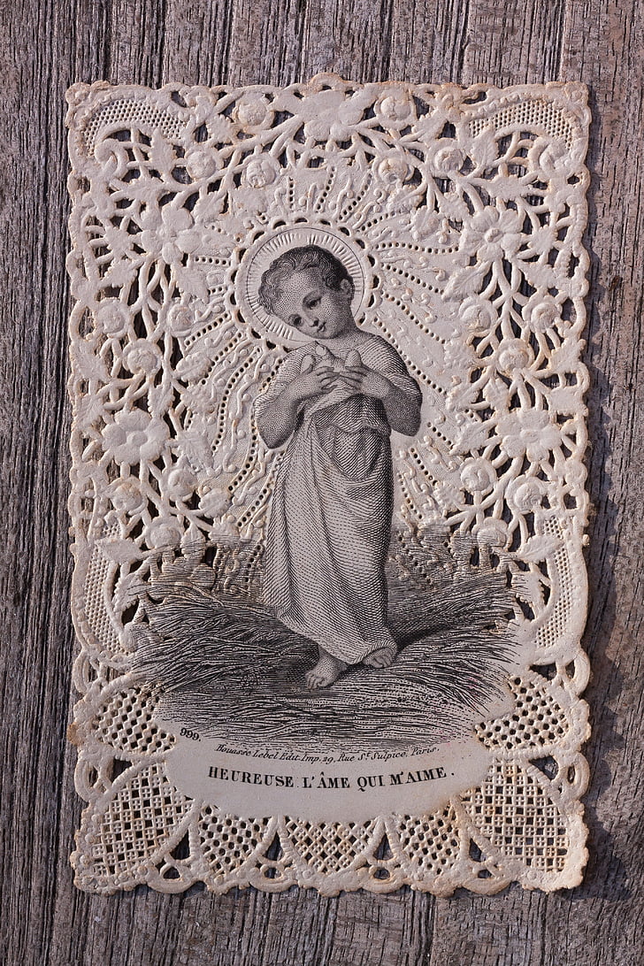 imatge devocional, Santino, vora superior, Jesús, Colom, flor, Rosa