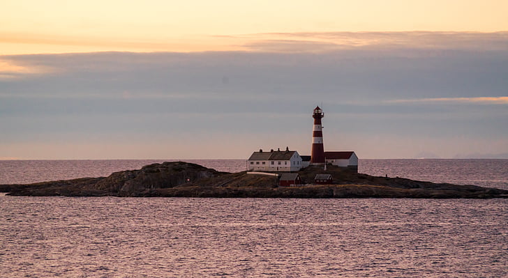 norway island, rocky, sunset, lighthouse, architecture, water, landscape