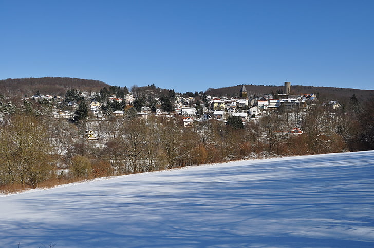 altweilnau, falu, Németország, nézet, panoráma, táj, téli