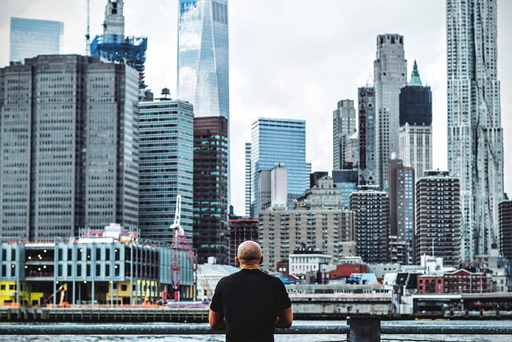 architecture, buildings, city, cityscape, downtown, man, person
