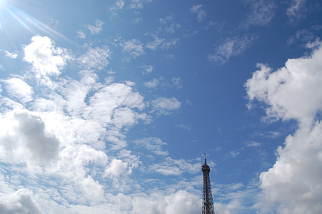 Eyfel Kulesi, Sayfanın Üstü, noktası, gökyüzü, bulutlar, mavi, Paris