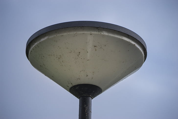 lamp, dirty, switched off, sidewalk, sky