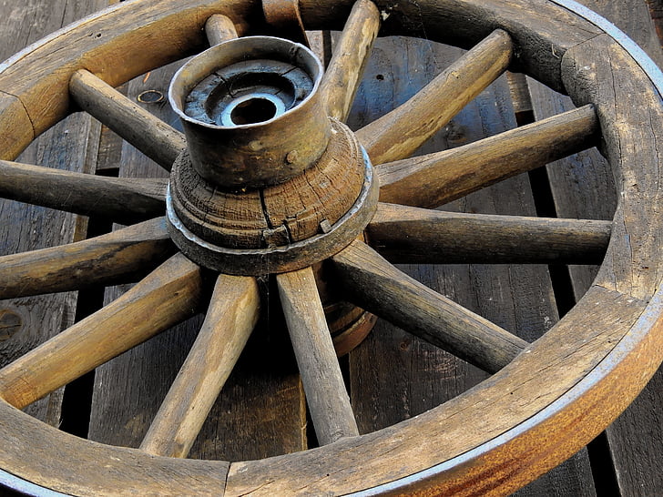 koła, wagon wheel, drewniane koła, drewno, szprychy, stary, Nostalgia