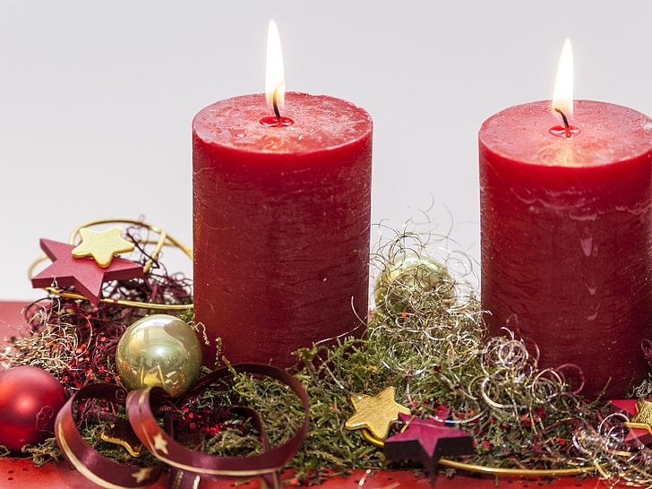 Adwent, Druga świeca, przed świętami Bożego Narodzenia, płomień świecy, Świeca, Dekoracja, Boże Narodzenie