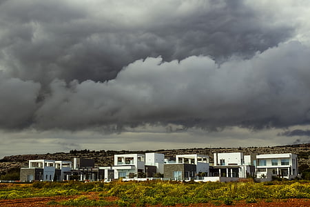 villas, residential, houses, sky, clouds, dramatic, storm