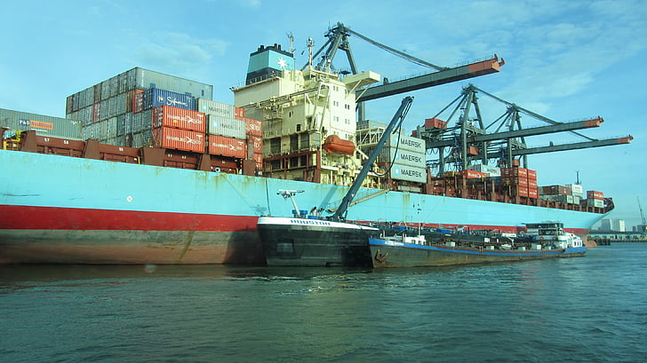 Rotterdam, Coaster, flodbåt, hantering, godstransporter, Last container, transport