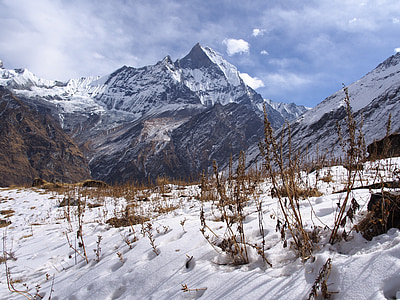 ネパール, ベース キャンプ, ヒマラヤ, 山, 雪, 風景