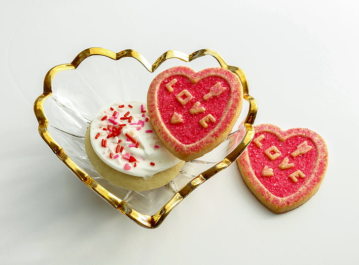San Valentín, dulces, corazón, dulce, galleta, formas, azúcar