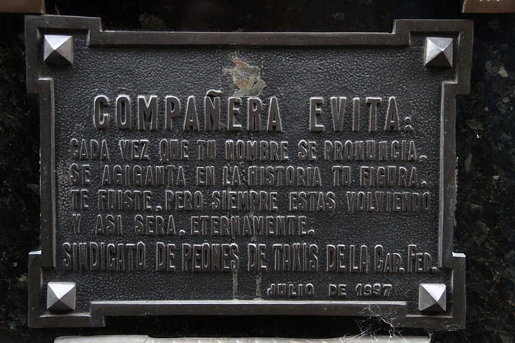 Eva Perona, kapos, Buenos aires, pieminekļu, kapsēta, Argentīna, Recoleta
