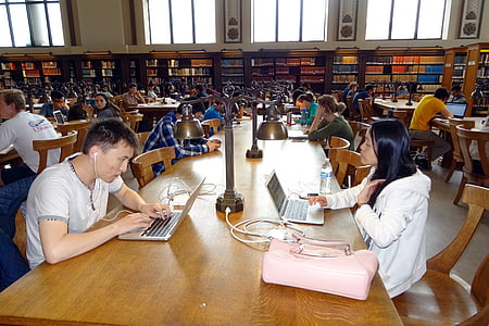 biblioteket, Hall, interiør, Universitetet, Cal, California, bygge