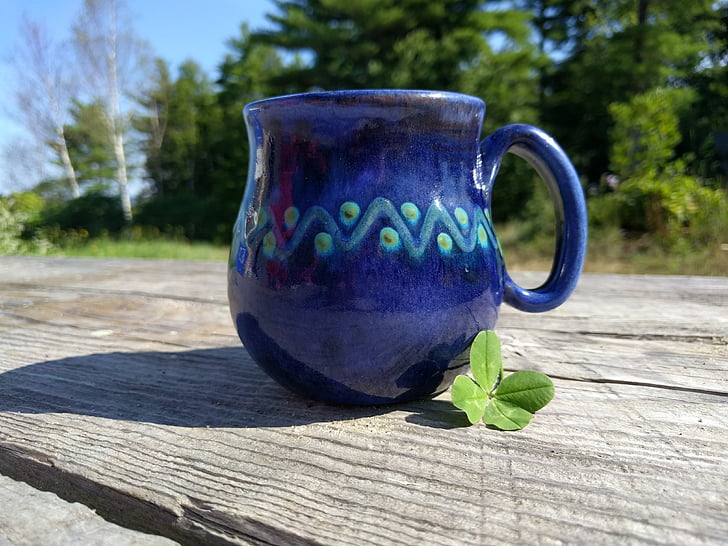 clover, lucky, four leaf, summer, coffee, mug