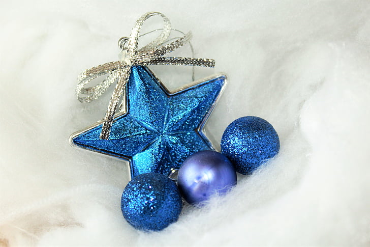 Коледна звезда, топка, блясък, Красив, лъскав, Коледа, синьо