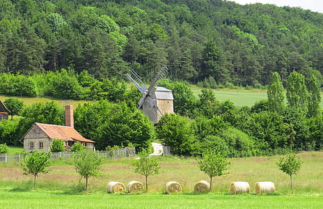 Windmühle, Mühle, Windräder, Landschaft, Feld, Wiese, alt