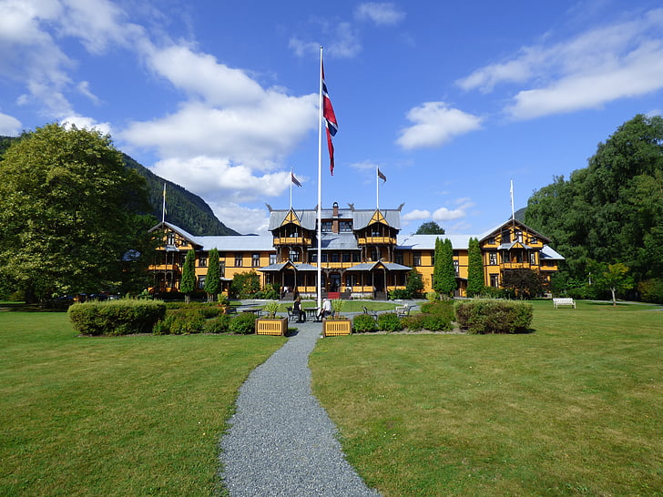 Hotel, v údolí, Norsko Telemark
