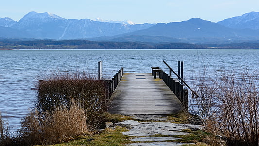 Boardwalk, уеб, Пиер, езеро, Chiemsee, пейзаж, Бавария