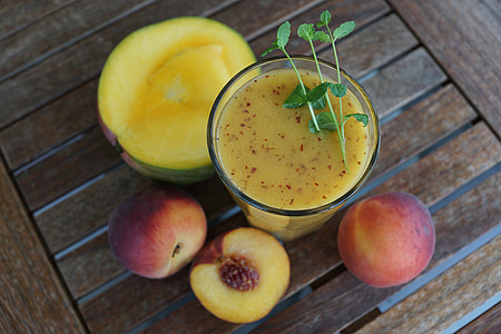 Smothie, gyümölcs, ital, üveg, egészséges, őszibarack, mangó
