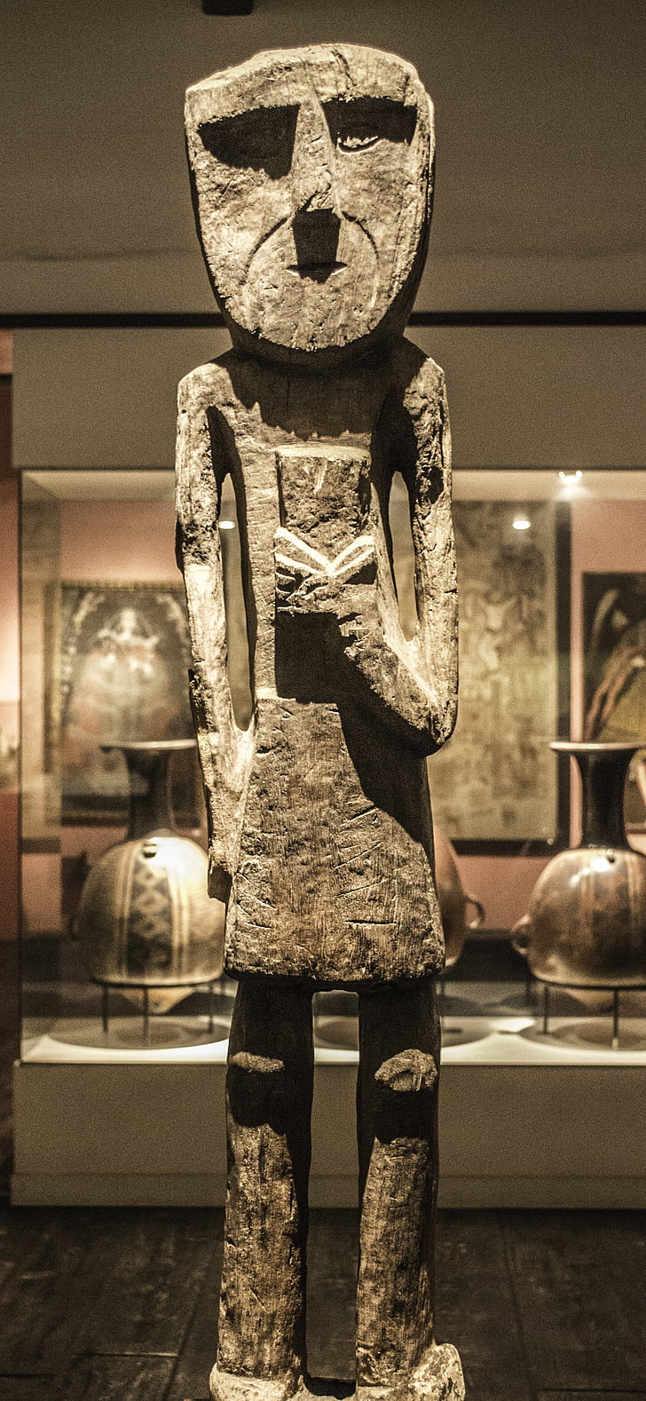 Statue, muuseum, kõhna, puidust, vana, Peruu, artefakt