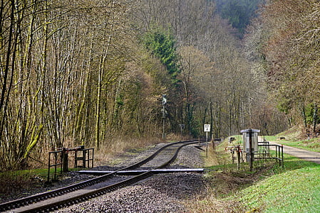 vasútvonal, romantikus, Dél-eifel, Kylltal, daufenbach, szintbeni útátjáró, hub
