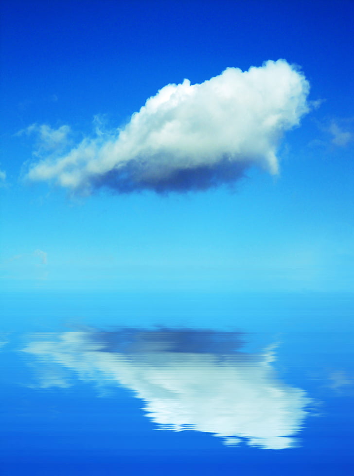 nube, mar en calma, cielo azul, Océano, agua, Serena, vertical