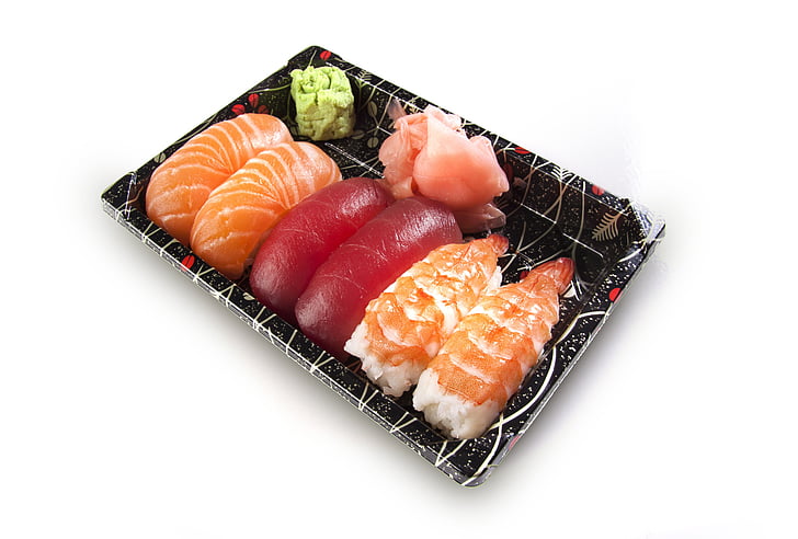 sushi, ställa in, Nigiri, Maki, fisk, rå, lax