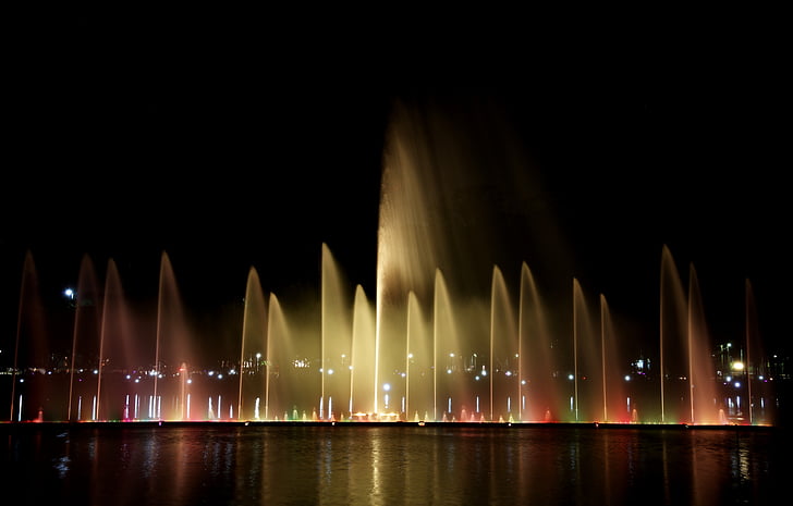 Ibirapuera park, světla, noční, vodní show, Barva, barevné, podívaná