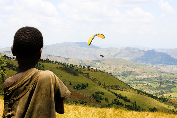 krajolik, dijete, padobransko jedrenje, Burundi, Afrika, Panorama, Afrička
